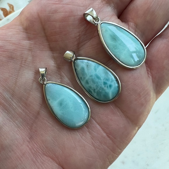 Sterling Silver Natural Larimar Pear Shaped - Picture 16 of 16
